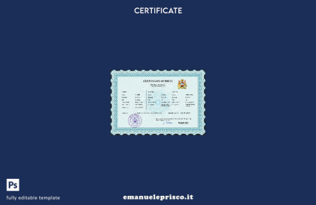 Modello PSD del certificato di nascita del documento di stato civile del Malawi 